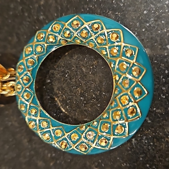 💕ST. JOHN💕 Circular Drop Clip On Earrings ~ Green Enamel Gold Jewels NWOT - Picture 3 of 9